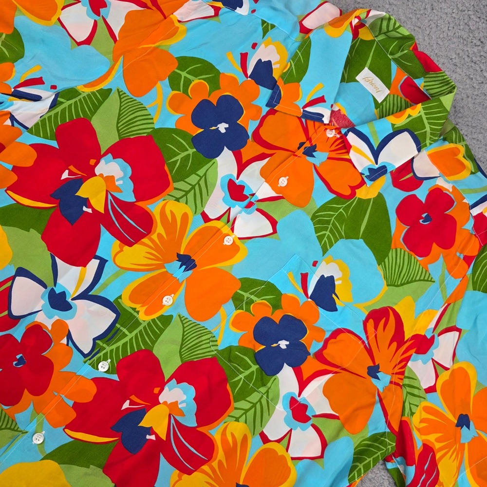 Brioni Floral Button Down Shirt Mens  Hawaiian Rayon Short Sleeve Italy NO‎ SIZE